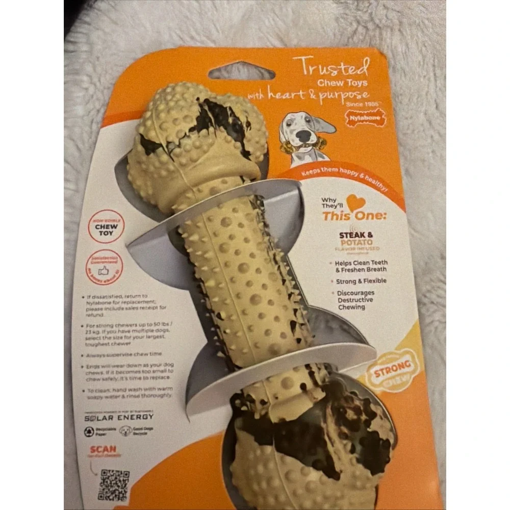 Nylabone Double Action Bone Strong Chew Dog Toy Steak Potato Flavor Large 50lbs